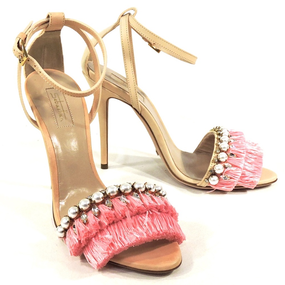 SEBASTIAN 🇮🇹 WOMEN'S BEIGE LEATHER FASHION HEELED COMFORT SANDALS